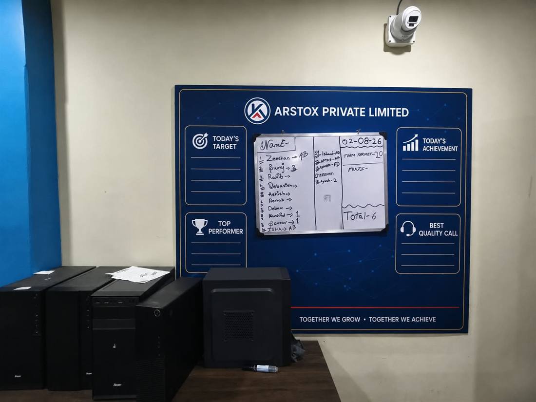 Daily target and quality tracking board at the ARSTOX operations floor, monitored by CCTV